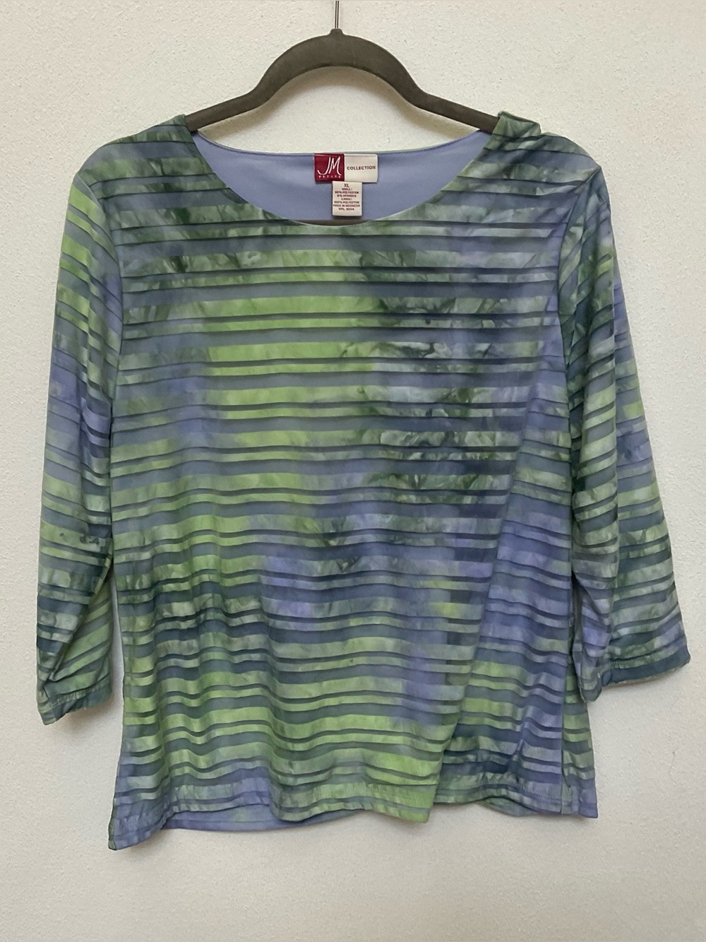 JM Collection Purple, Green Watercolor Striped Top Size XL Petite